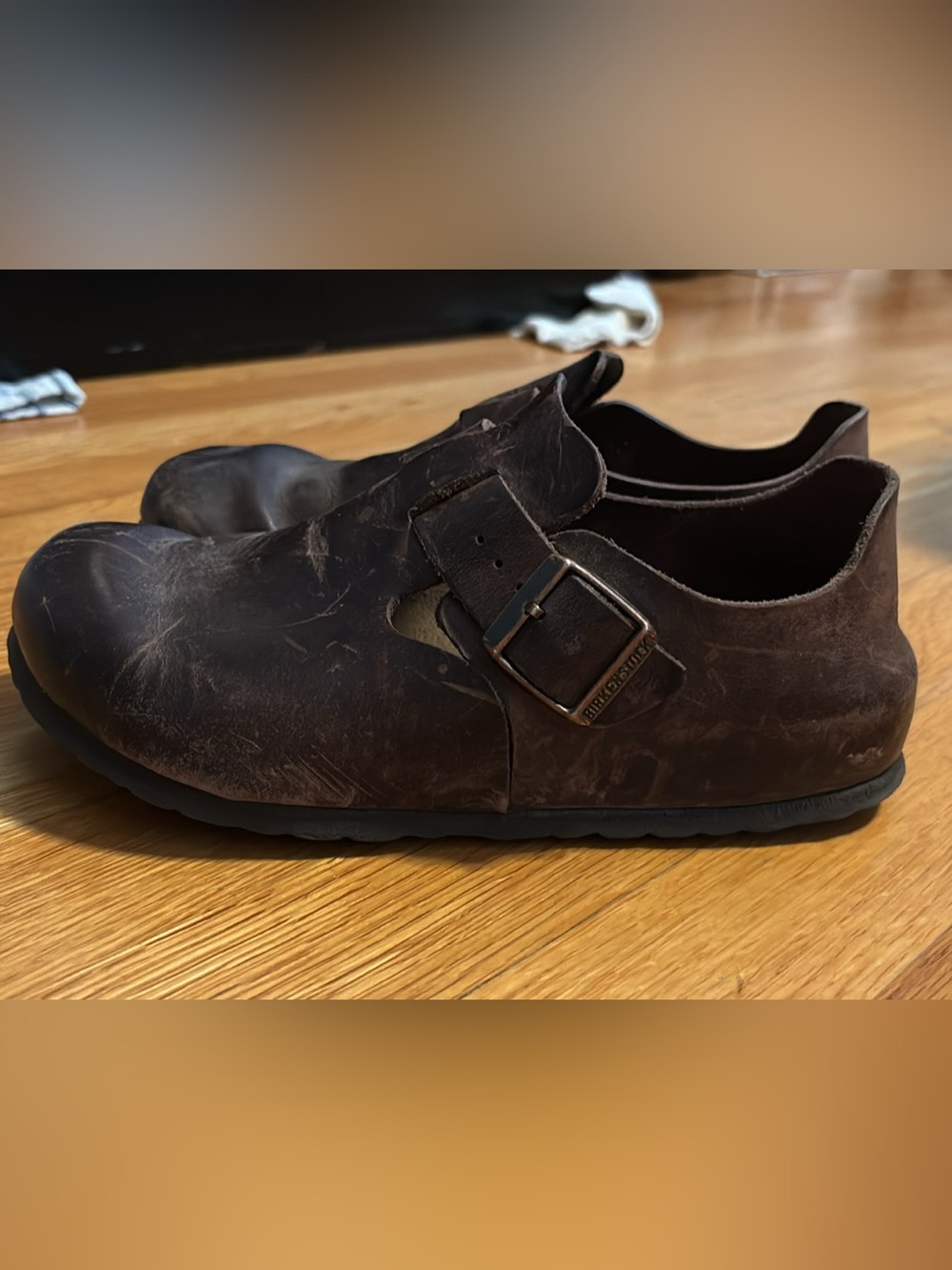 Birkenstock Brown Leather Slip-On Clog with Buckle